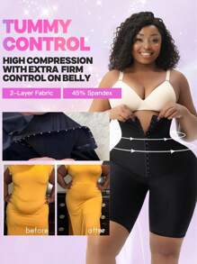 larrycard 1pc Women Compression Tummy Control Shapewear Shorts Fajas Post Surgery Butt Lifter Slimming Thigh With Hooks Front - Black - View 6