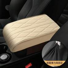 Wave Embroider PU Leather Car Armrest Mat Center Console Arm Rest Protection Cushion Auto Armrests Storage Box Cover Pad - Beis - Ver 8