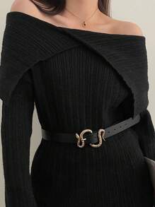 1 Pc Fashionable Vintage Snake Buckle PU Belt, Versatile Minimalist Belt For Women All Seasons, Snake Buckle Party Themed Belt