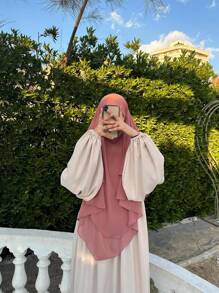 1 Khăn trùm đầu Chiffon Khimar 3 lớp dành cho nữ, kiểu dáng ngọt ngào, nhẹ nhàng, thanh lịch, thích hợp cho các hoạt động ngoài trời hàng ngày, cầu nguyện, tụ họp, mặc trong mọi mùa - Khăn trùm đầu bằng vải chiffon ba lớp - Xem 2