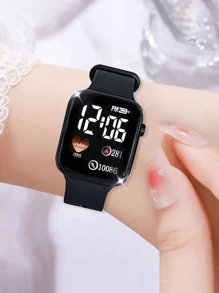 6 Pcs Cute Elegant Ladies Digital Watch Square Simple Digital Watch Best Bracelet Set Ladies Jewelry Set