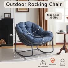 Patio Rocking Chair With Padded Cushion Indoor Outdoor Comfy Papasan Rocker Chair With Upgraded Steel Frame Oversized Rattan Egg-Shaped Lounge Chair For Front Porch, Garden, Bedroom - Navy Blue - View 9