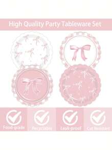 10pcs Pink Bow Party Plates,Bow Birthday Party Supplies,Pink Bow Party Decor For Bachelorette Bridal Engagement Cute Plates Bachelorette Party Decor