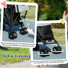 PawHut Poussette chien, poussette pour chien 4 roues, chariot pour chien, structure parapluie, légère, pliable, roues en EVA, sac de rangement, poussette chat charge 4 kg, gris clair - Gris - Voir 7