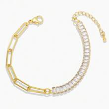 1 pieza Collar de perlas con enchapado de oro de 18K y pulsera con circonita de acero inoxidable, adecuado para fiesta, cita, uso en la oficina