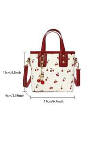 Bolso de mano elegante y lindo con estampado de cereza y dije de cereza, bolso de hombro/bandolera de moda casual adecuado para el uso diario