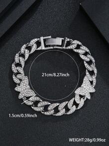1pc Fashionable Cuban Link Butterfly Fully Rhinestone Necklace, Charming Jewelry Gift For Women - Butterfly - View 10