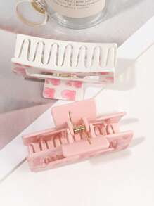 Set de 3 pinzas para el cabello con estampado de corazón rosa, pinzas cuadradas simples y pinzas de estilo callejero lindo como accesorio de cabello para el Día de San Valentín. Pinzas, pasadores, mordazas y recogedor de cabello como accesorios de cabello para mujer para vacaciones y atuendos de verano. - Multicolor - Ver 4