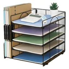Organizer a 5 livelli in cartone per documenti con portafile, scatola di archiviazione per la scrivania e organizer per forniture per ufficio, accessori per la scrivania e area di lavoro, forniture scolastiche, back to school