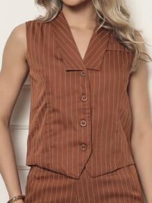 Women's Tailored Set Vest With Long Striped Formal Trousers - Rỉ Nâu - Xem 2