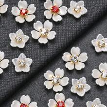 30pcs Acrylic Shiny Red Rhinestone Faux Pearl Flat Back Flower Beads For Jewelry Making Decorative Clothes Craft DIY Jewelry Handcraft Sewing - Five-petal Flower With Diamond Patch - View 5