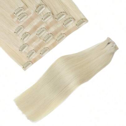  Jessie's Wig 7PCS With16 Clips Straight Clip In Hair Extensions Real Human Hair Natural Virgin Human Hair Extensions Double Weft Clip Ins For Women Daily Use Easy To Wear Clip Ins Hair Extentions Platinum Blonde 60#