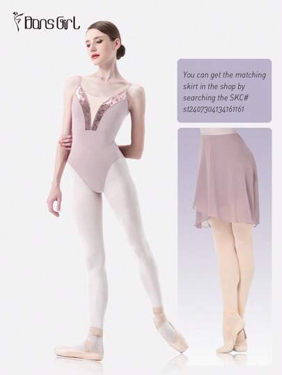 DonsGirl 女士芭蕾舞紧身衣 - 天鹅绒拼接V领高开衩设计，专业体操和花样滑冰表演服