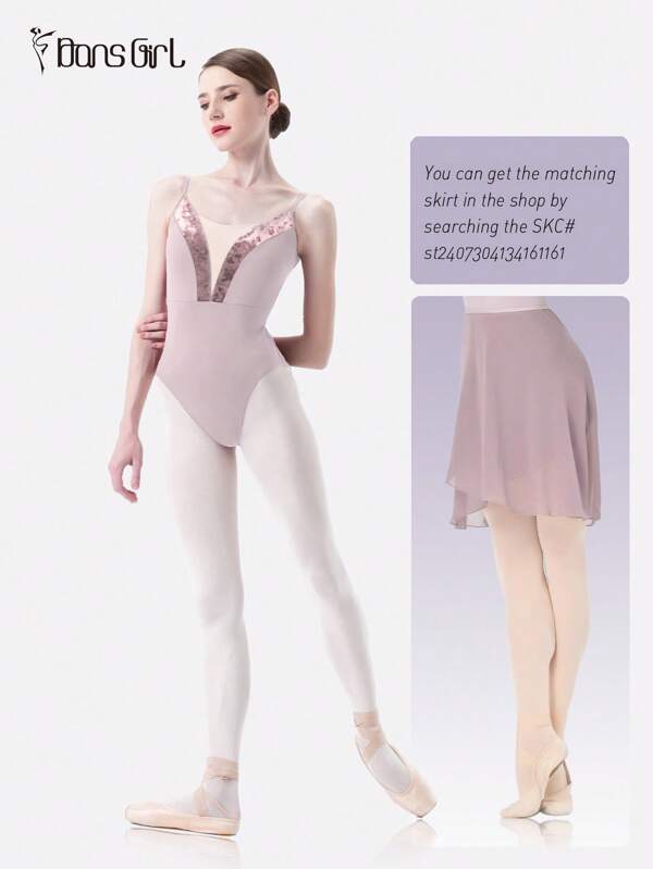 DonsGirl 1 Stück Damen Diamant-Samt Patchwork V-Ausschnitt Design Leotard, Ballett/Gymnastik Auftrittskostüm, hoher Ausschnitt