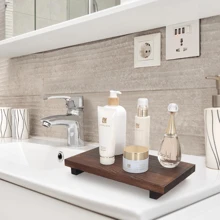 Bandeja de servir de madera de acacia natural, decoración rústica minimalista para el hogar, bandeja para sushi, pastel, pan, café, té y barbacoa