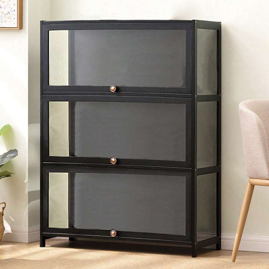 Acrylic Figurine Display Cabinet, Home Floor Shelf, Collection Cabinet - Black - View 1