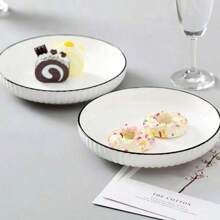 1pc/2pcs Japanese Style Ceramic Vertical Stripe Plate, Thick Tableware Dish, Dining Plate For Home Use - Black and White - View 5