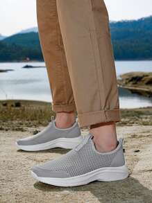 Men's Breathable Mesh Running Sneakers, Lightweight Casual Trainers, Versatile Shoes For Spring & Autumn - Grey - View 4