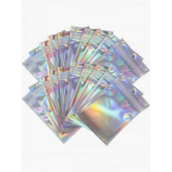 أكياس سحاب قابلة لإعادة الاستخدام بتصميم نمط الهولوغرامي الليزري، مناسبة لأكياس الحلوى بمشاريع صغيرة ، وأكياس عينات شفافة الأمامية، وأكياس سحاب، وأكياس حلوى هدايا المناسبات