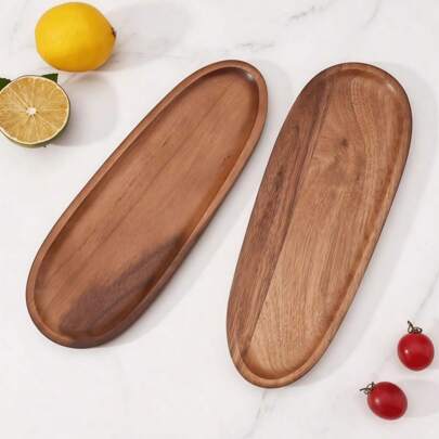 1pc Wooden Serving Tray, Wood Tray, Dinner Plate, Serving Platter, Wooden Fruit Tray, Solid Wood Dessert Tray, Coffee Cup Holder, Tea Cup Tray, Multi-Purpose Dining Plate, Decorative Fruit Dish, Washable Food Platter, Cake Plate, Household Cheese Board, Creative Bread Plate, Home Decor, Kitchen Decor, Suitable For Steak, Pizza, Sushi, Etc.