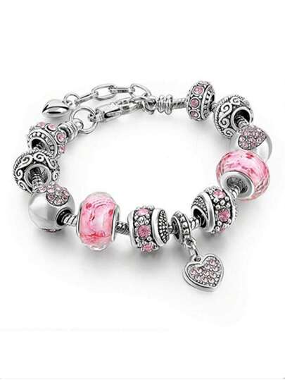 1pc DIY Crystal Glass Bead Pink Bracelet Accessory