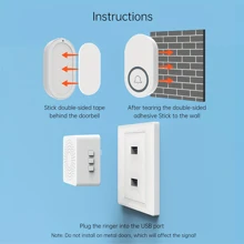 无线门铃 1 收 1 键响铃门铃长距离防水家用门铃。USB 门铃语音智能家用无线遥控远程电子音乐门铃无线数字响铃门铃全新自供电按钮具有防水功能适用于家庭酒店和公寓使用 - 白色 - 查看 10