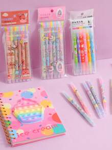 6pcs Cartoon Unicorn, Cat, Bear Fluorescent Highlighters, Dual-Tip Colored Pens For Student Drawing, Writing, Kids Gift