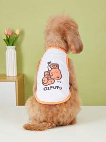 1 件宠物透气拳击印花白色和橙色休闲背心