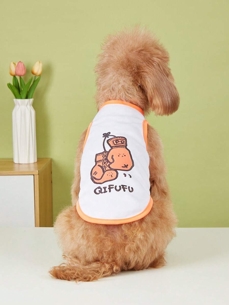 1 件宠物透气拳击印花白色和橙色休闲背心