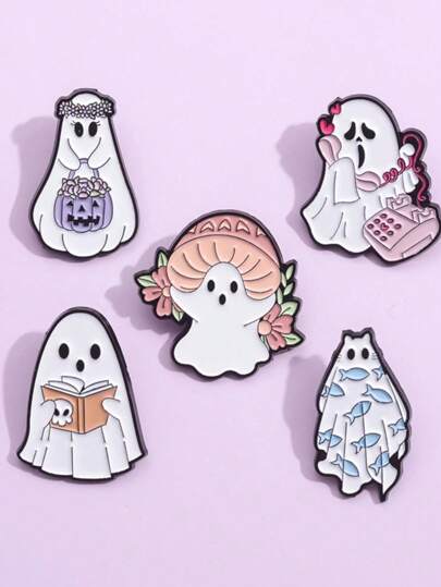 1pc Creative Cartoon Halloween Series Cute Ghost Shape Metal Brooch, Fun Quirky Badge Accessory