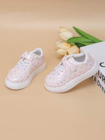 Mode för flickor med rosa hjärtan med kardborre och slinga Casual sneakers