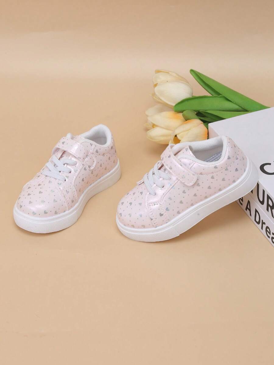 Girls' Fashion Pink Hearts Print Hook & Loop Casual Sneakers - Pink - View 1