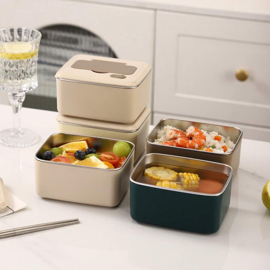 Caja de almuerzo aislada de acero inoxidable 304, caja de bento estilo coreano a prueba de fugas, segura para microondas, contenedor de almacenamiento de alimentos para estudiantes y trabajadores de oficina - Multicolor - Ver 1