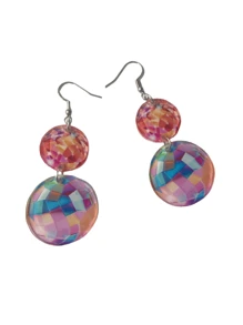 1 Pair Vibrant Disco Ball Hoop Earrings, Acrylic Flat Earrings, Long Colorful Hip Hop Streetwear Style, Suitable For Daily Wear And Party Celebrations, Music Festivals, Holiday Events Fashionable Earrings - Earrings - View 7