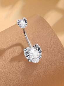 1pc Minimalist Cubic Zirconia Heart Decor Stainless Steel Belly Button Piercing Jewelry, Suitable For Daily Wear For Women