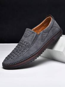 Salkin New Designer Handmade Men's Slip-On Loafers, Fashion Versatile Casual Driving Shoes, Gray, Lightweight Breathable Non-Slip Flat Leather Men's Outdoor Shoes, Spring/Summer/Autumn - Grey - View 1