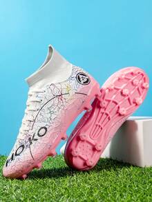 أحذية كرة القدم عالية الكاحل للرجال ، أحذية كرة قدم مهنية مزودة ب- إبزيم ، ملائمة للخارج، منفذة للهواء، أحذية كرة قدم للأطفال والشباب والجنسين - وردي - مشاهدة 4