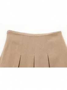 女士百褶迷你裙，新款时尚高腰基础款休闲街头风半裙，夏季 - 卡其色 - 查看 6