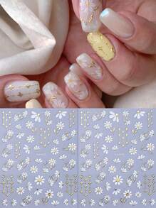 2片装3D金属雏菊美甲贴纸，白金蕾丝花叶印花全息波西米亚风自粘美甲贴，适合春夏 - 彩色 - 查看 2