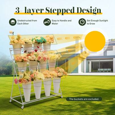  Rainaut Flower Display Stand, 3-Tier Heavy Duty Moving Plant Shelves Flower Display Stand, Allowing For The Placement Of Up To 12 Flower Buckets For Bedroom Balcony Garden Patio Multiple Plants (Flower Bucket Not Included).)