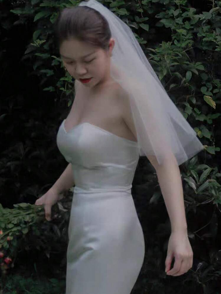 1pc Sheer Double-Layer Short Bride Headband, Suitable For Brides - White - View 3