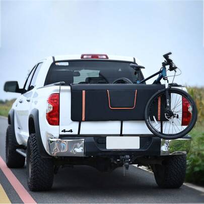 Almohadilla para portón trasero de bicicleta, almohadilla para portón trasero de camión para transportar de 2 a 6 bicicletas de montaña, almohadilla de protección para portón trasero con ranuras mejoradas, tiras reflectantes y bolsillo para herramientas, almohadilla universal para portón trasero con apertura para cámara para camionetas