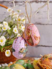 5pcs Vintage Artificial Colorful Paper Mache Foam Egg Bunny Style Decor Hanging Ornaments Easter Tree Christmas Decoration   Easter Egg Ornaments Creative Woven Basket Eggs Easter Decoration Ornaments Scene Layout - N3-31蝴蝶款 - 查看 2