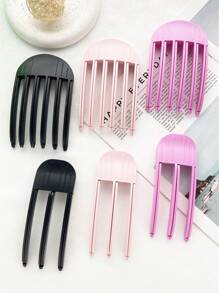 2pcs Women's Resin 6-Tooth And 3-Tooth Claw Hair Clips, Minimalist Daily Hair Styling Tools, Slouchy Front Hair Bangs Shaper For Voluminous Root