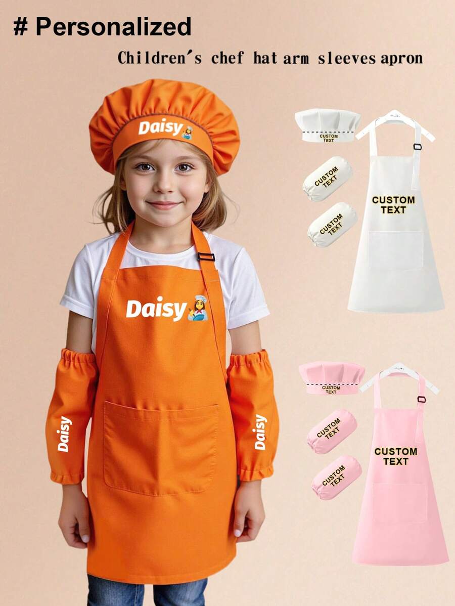 Bộ 3 món mũ đầu bếp, tạp dề và tay áo cá nhân hóa cho bé sơ sinh/trẻ nhỏ, trang phục đầu bếp dễ thương cho bé trai/bé gái, thích hợp cho tiệc tùng, nhà bếp, làm quà tặng, phụ kiện tóc cho trẻ em. - Nhiều màu - Xem 1