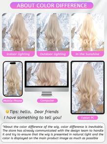 前额蕾丝 4*1，1 片合成耐热卷发中分刘海假发金色 30 英寸全编织日常自然逼真假发。