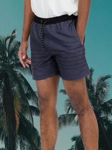 Mens Striped Board Shorts Swim Trunks Mesh Lining - Black - View 3
