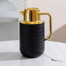1pc 1000ML/33.8oz Vacuum Insulated Bottle, Minimalist Gold Plated Design, Press Button Water Dispenser, Glass Liner, Coffee Pot Back To School - Multicolor - View 13