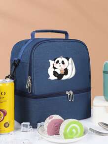 Panda Print Thermal Insulated Tote Bag, Large Capacity Outdoor Picnic Lunch Box Bag, Waterproof & Anti-Stain Fabric, Shoulder Strap, Suitable For Girl And Students