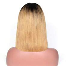 Human Hair Elegant Ombre Blonde Bob Wig For Women 1B27 Color - 13x4 Lace Front, Dark Roots To Light Tips, Straight Style, Versatile Short Wig
